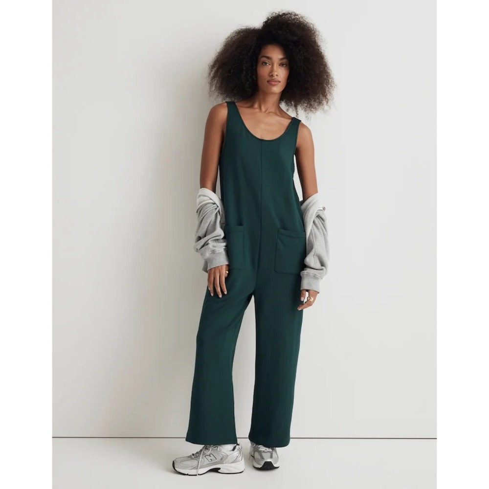 Madewell MWL Superbrushed Pull On Fleece Jumpsuit In Smoky Spruce Green Sz XS
